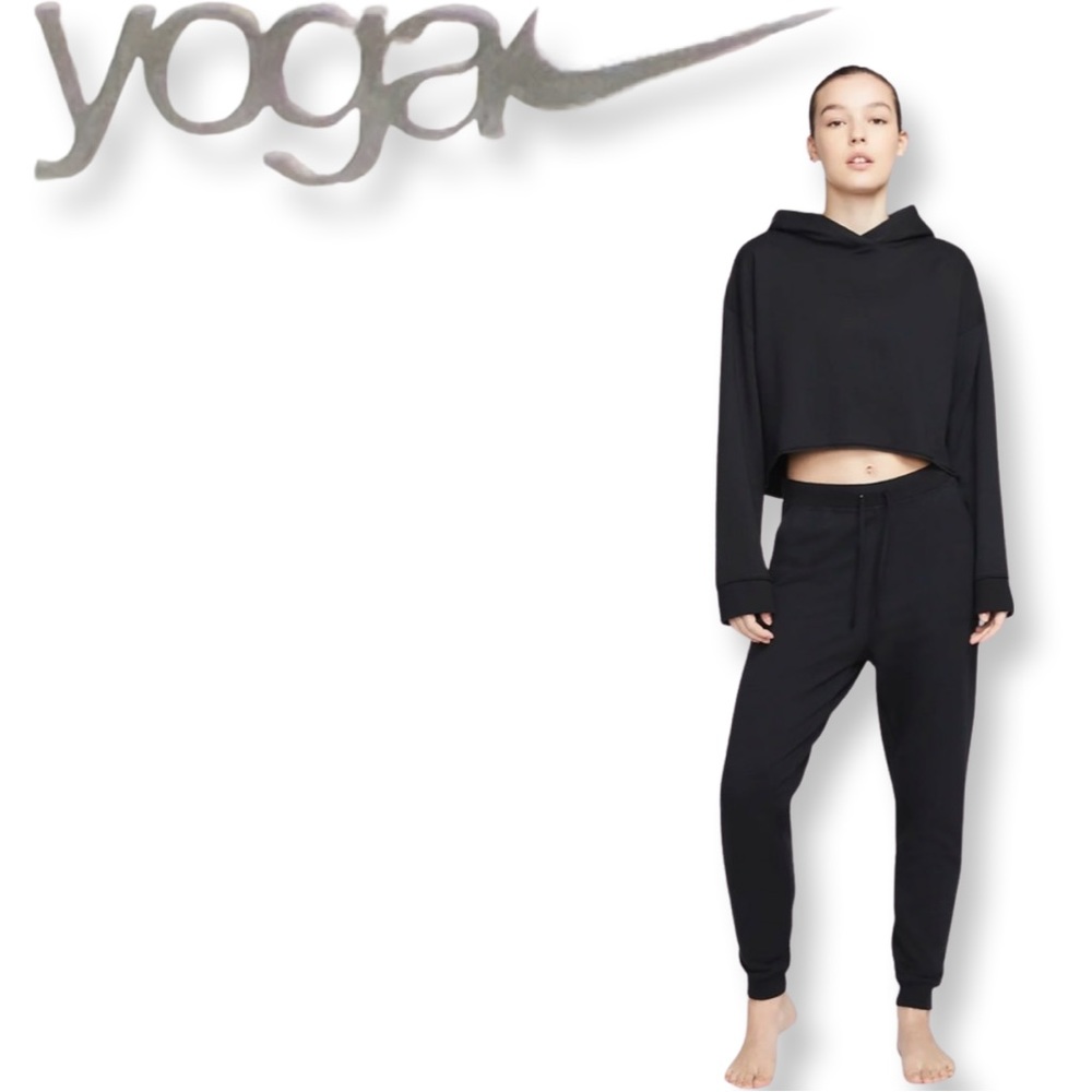 Nike Yoga Luxe Women's Cropped Fleece Hoodie Black/Iron Grey Large - Picture 10 of 16